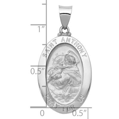 14K White Gold Polished/Satin St. Anthony Medal Hollow Pendant, 33 x 17mm