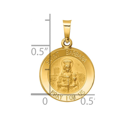 14K Polished and Satin St. Barbara Medal Hollow Pendant, 22 x 14.75mm