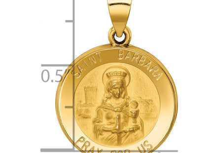 14k Polished and Satin St. Barbara Medal Hollow Pendant (Style XR1296)
