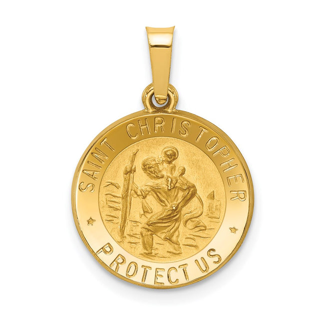 14k Polished and Satin St. Christopher Medal Hollow Pendant, 21.2 x 15mm