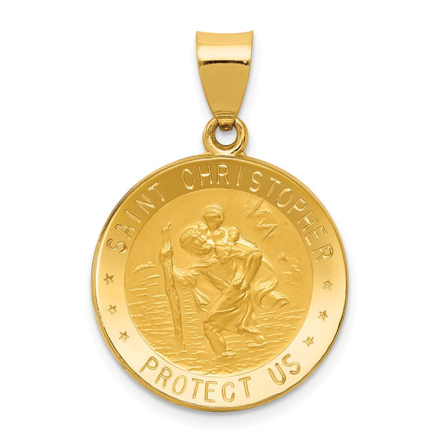14k Polished and Satin St. Christopher Medal Hollow Pendant, 29 x 19.75mm