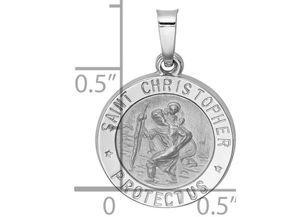 14K White Gold Polished/Satin St Christopher Medal Hollow Pendant, 21.2 x 15mm