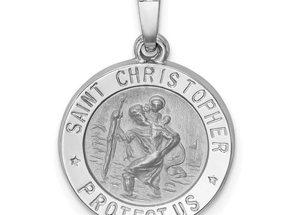 14K White Gold Polished/Satin St Christopher Medal Hollow Pendant, 21.2 x 15mm
