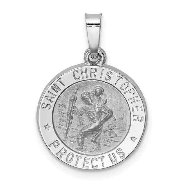 14k White Gold Polished/Satin St Christopher Medal Hollow Pendant, 21.2 x 15mm