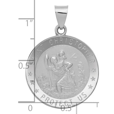 14K White Gold Polished/Satin St Christopher Medal Hollow Pendant, 32 x 22.75mm