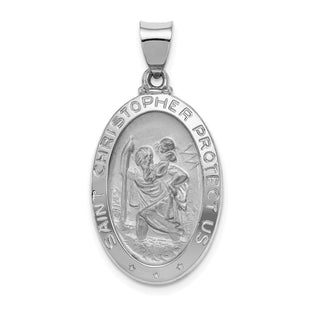 14k White Gold Polished/Satin St Christopher Medal Hollow Pendant (Style XR1309)