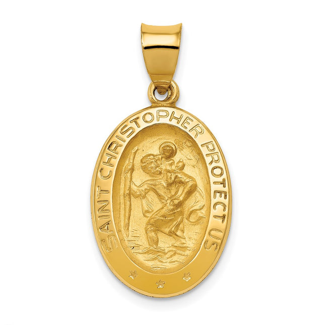 14k Polished and Satin St. Christopher Medal Hollow Pendant, 28.25 x 15mm
