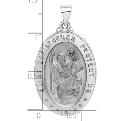 14K White Gold Polished/Satin St Christopher Medal Hollow Pendant, 37 x 21mm
