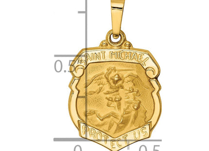 14k Polished and Satin St Michael Badge Medal Hollow Pendant (Style XR1314)