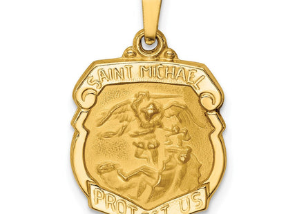 14k Polished and Satin St Michael Badge Medal Hollow Pendant (Style XR1314)