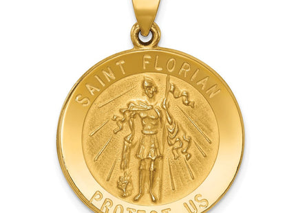 14k Polished and Satin St Florian Medal Hollow Pendant (Style XR1319)