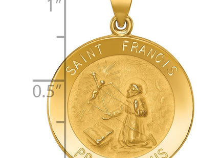 14k Polished and Satin St Francis Medal Hollow Pendant (Style XR1323)