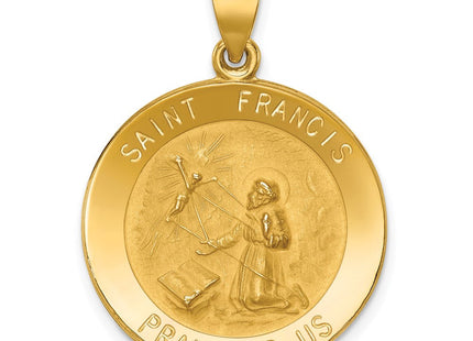 14k Polished and Satin St Francis Medal Hollow Pendant (Style XR1323)