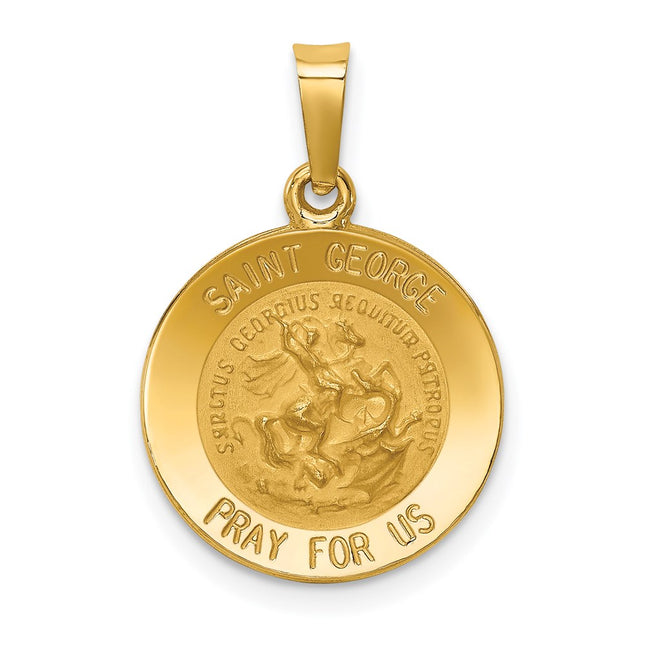 14k Polished and Satin St George Medal Hollow Pendant, 22 x 14.75mm