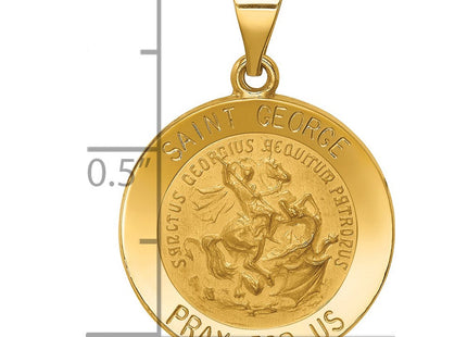 14k Polished and Satin St George Medal Hollow Pendant (Style XR1329)