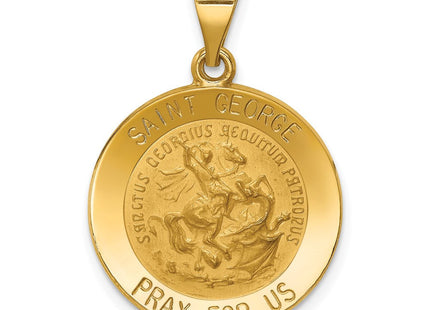14k Polished and Satin St George Medal Hollow Pendant (Style XR1329)