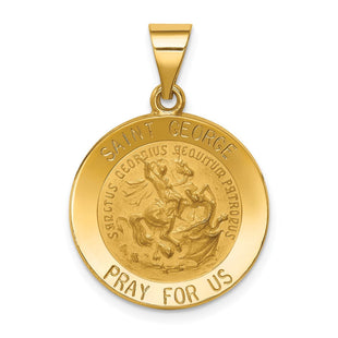 14k Polished and Satin St George Medal Hollow Pendant (Style XR1329)