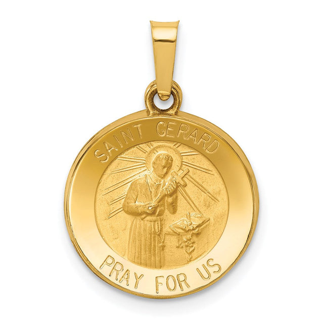14k Polished and Satin St Gerard Medal Hollow Pendant, 22 x 15mm