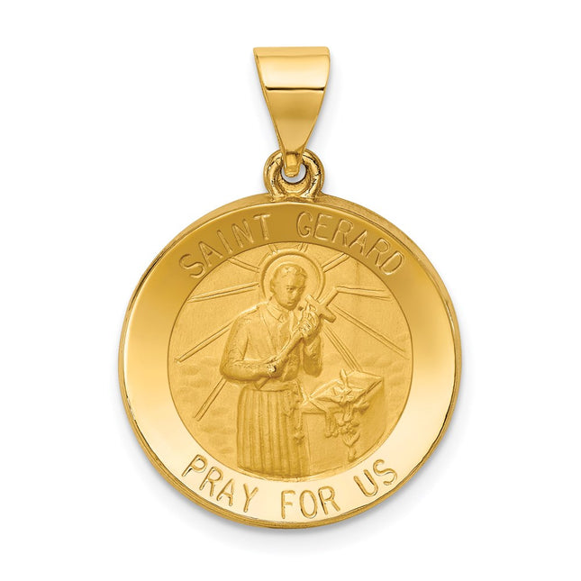 14k Polished and Satin St Gerard Medal Hollow Pendant, 26.4 x 18.5mm
