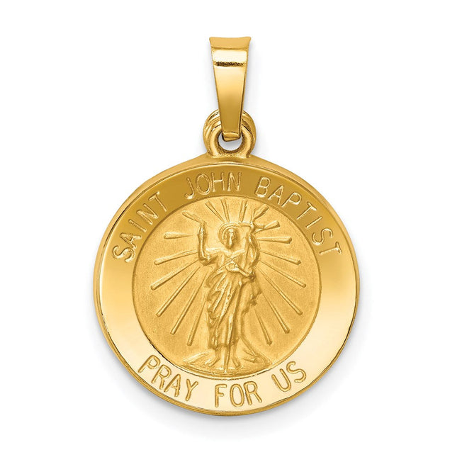 14k Polished and Satin St John Baptist Medal Hollow Pendant, 21 x 15mm