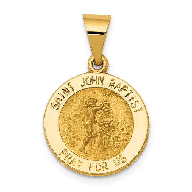 14k Polished and Satin St John Baptist Medal Hollow Pendant, 24 x 16mm