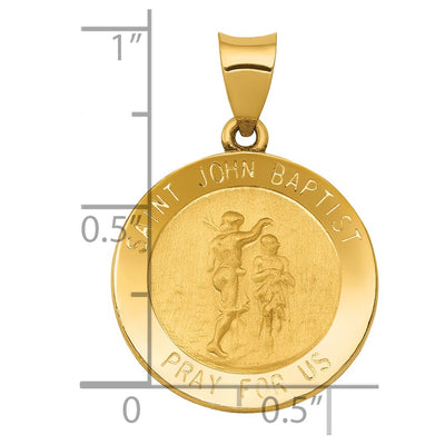 14K Polished and Satin St John Baptist Medal Hollow Pendant, 27.5 x 19mm