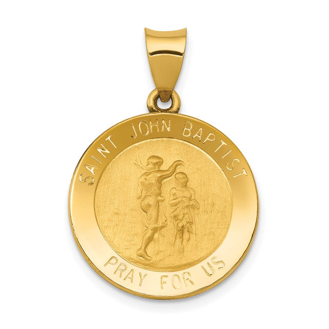 14k Polished and Satin St John Baptist Medal Hollow Pendant, 27.5 x 19mm