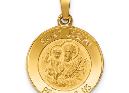 14k Polished and Satin St Joseph Medal Hollow Pendant (Style XR1338)