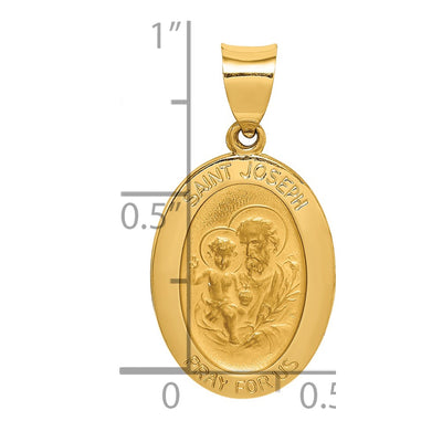14K Polished and Satin St Joseph Medal Hollow Pendant, 26 x 13.85mm