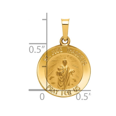 14K Polished and Satin St Jude Thaddeus Medal Hollow Pendant, 22 x 15mm