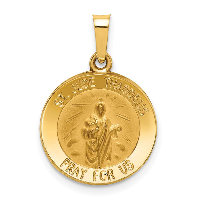 14k Polished and Satin St Jude Thaddeus Medal Hollow Pendant, 22 x 15mm