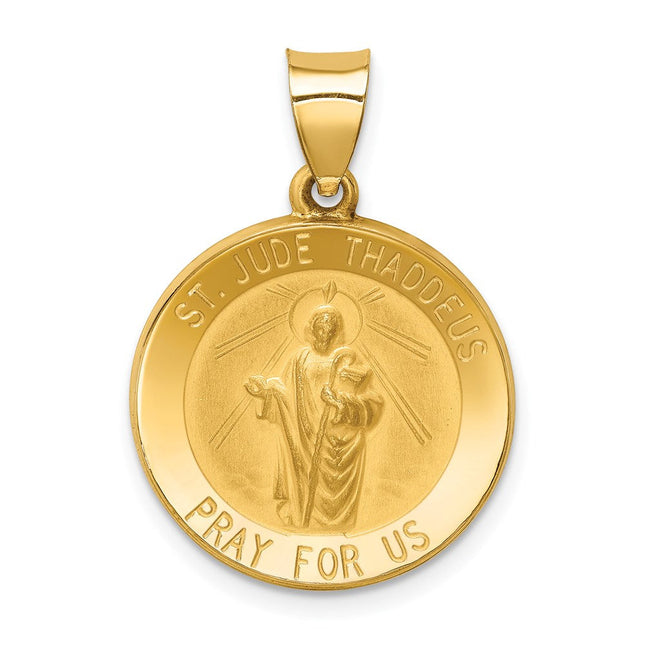14k Polished and Satin St Jude Thaddeus Medal Hollow Pendant, 27 x 19mm