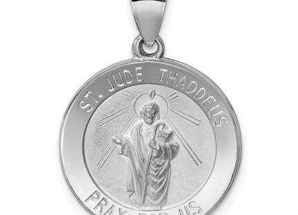 14K White Gold Polish/Satin St Jude Thaddeus Medal Hollow Pendant (Style XR1347)