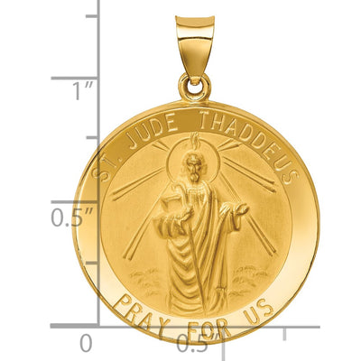 14K Polished and Satin St Jude Thaddeus Medal Hollow Pendant, 34 x 25.5mm