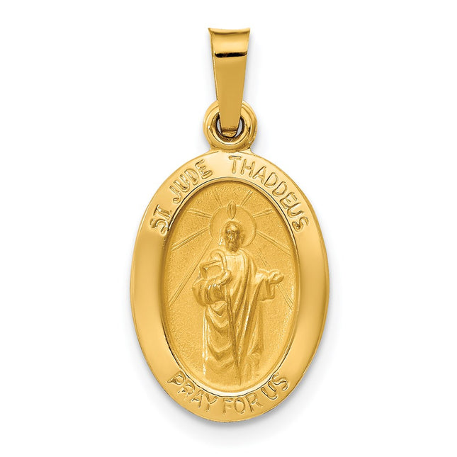 14k Polished and Satin St Jude Thaddeus Medal Hollow Pendant, 22 x 11mm