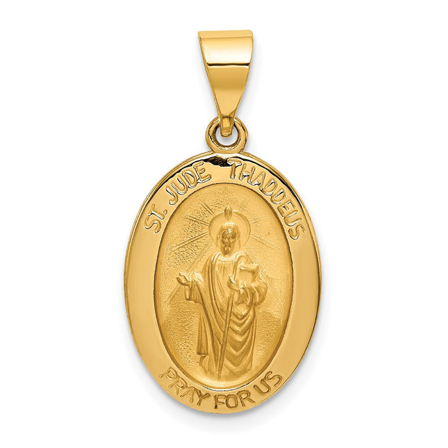 14k Polished and Satin St Jude Thaddeus Medal Hollow Pendant, 26.5 x 13.7mm