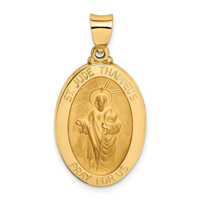 14k Polished and Satin St Jude Thaddeus Medal Hollow Pendant, 31.5 x 16.5mm
