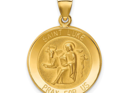 14k Polished and Satin St Luke Medal Hollow Pendant (Style XR1355)