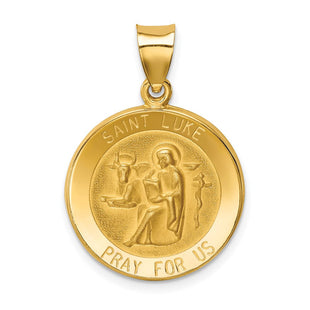 14k Polished and Satin St Luke Medal Hollow Pendant (Style XR1355)