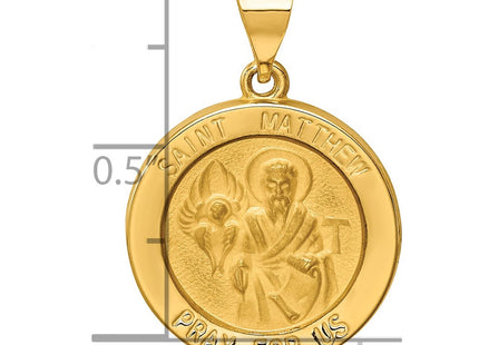 14k Polished and Satin St Matthew Medal Hollow Pendant (Style XR1360)