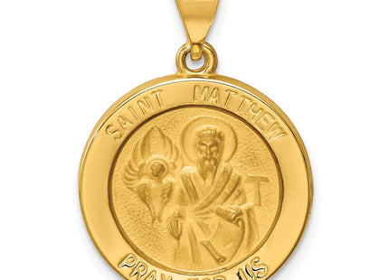 14k Polished and Satin St Matthew Medal Hollow Pendant (Style XR1360)