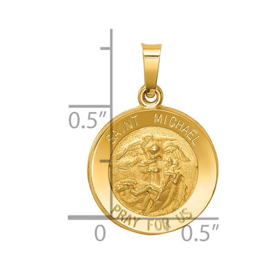 14K Polished and Satin St Michael Medal Hollow Pendant, 17 x 15mm