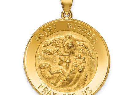 14k Polished and Satin St Michael Medal Hollow Pendant (Style XR1365)