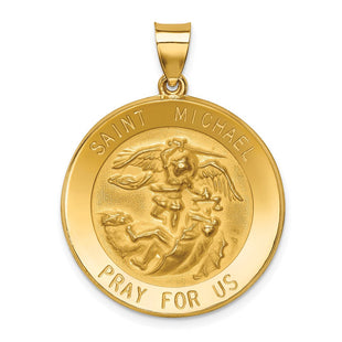 14k Polished and Satin St Michael Medal Hollow Pendant (Style XR1365)