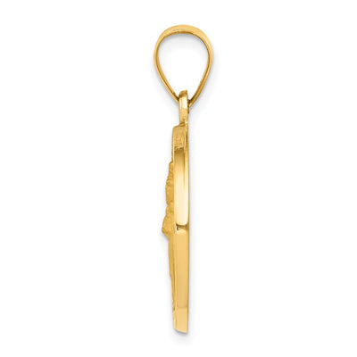 14K Polished and Satin St Patrick Medal Hollow Pendant, 22 x 19mm