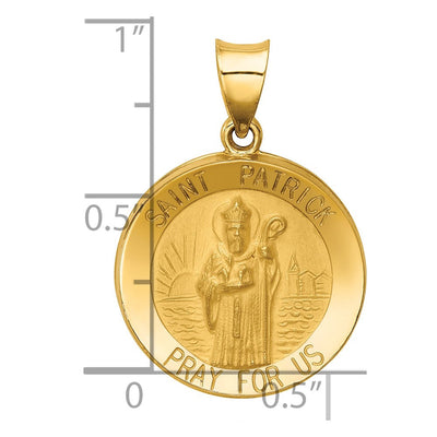 14K Polished and Satin St Patrick Medal Hollow Pendant, 22 x 19mm