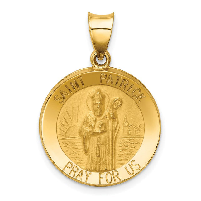 14k Polished and Satin St Patrick Medal Hollow Pendant, 22 x 19mm