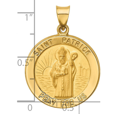 14K Polished and Satin St Patrick Medal Hollow Pendant, 25 x 23mm