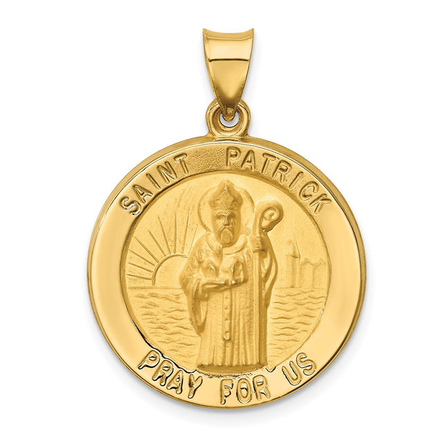14k Polished and Satin St Patrick Medal Hollow Pendant, 25 x 23mm