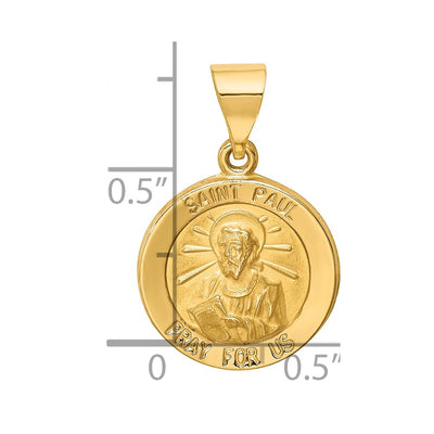 14K Polished and Satin St Paul Medal Hollow Pendant, 18 x 15mm